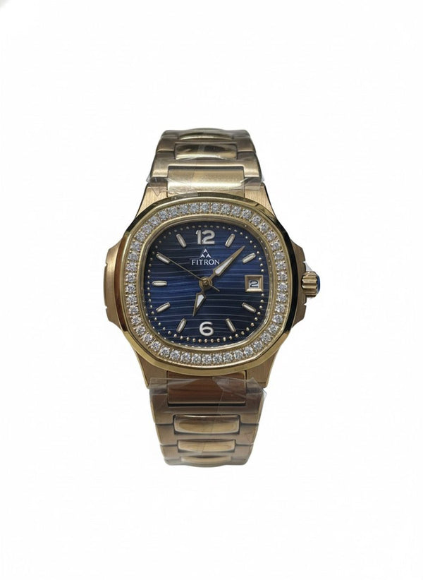 The regal design of the fitron ladies watch: gold with an attractive blue dial
