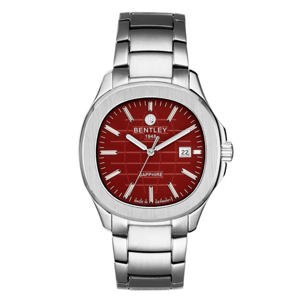 Bentley men's watch, steel, quartz movement, burgundy dial, Patek Philippe style