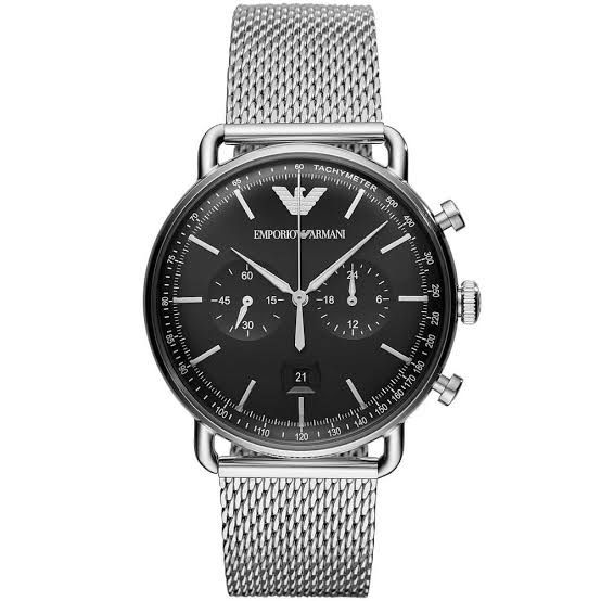 ساعة ارماني كلاسيكيه السير كلاسيكي كونغراف ارقام شخوط المينا اسود الطوق محدب