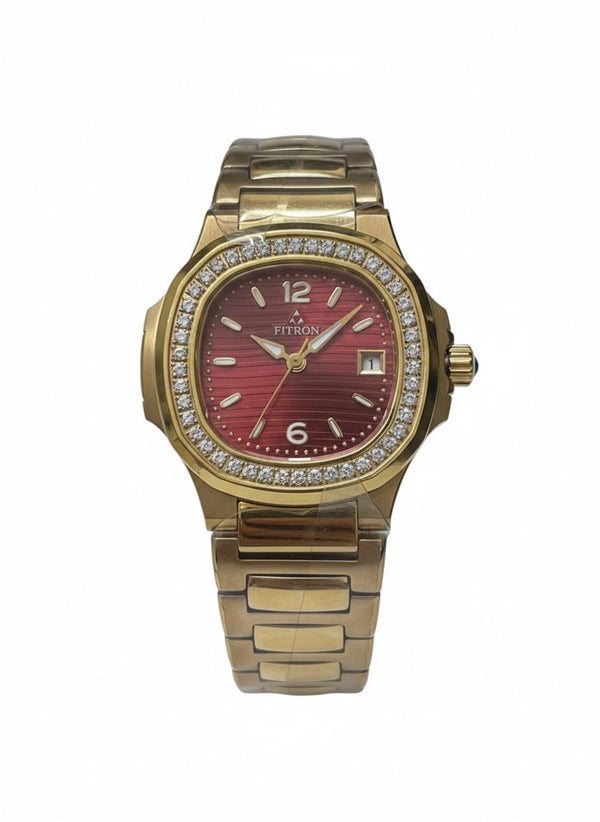 The regal design of the fitron ladies watch: gold with an attractive red dial