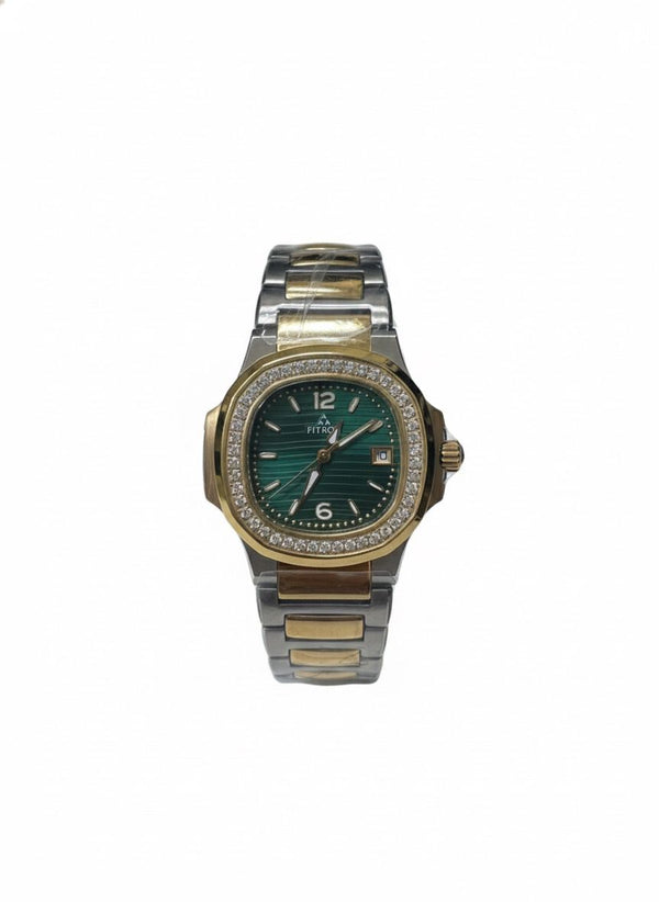 The regal design of the fitron ladies watch: combining gold and silver with an attractive green dial